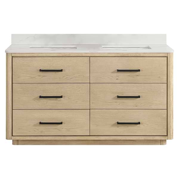 Genora Blonde Oak 60" Double Vanity with Pacific White Quartz Top