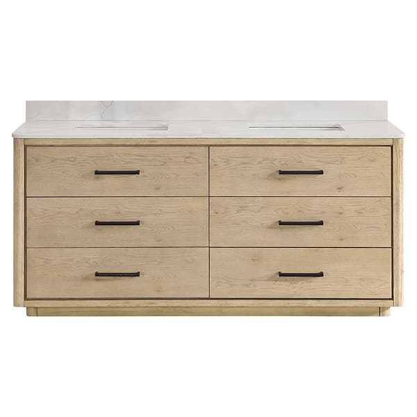 Genora Blonde Oak 72" Double Vanity with Pacific White Quartz Top