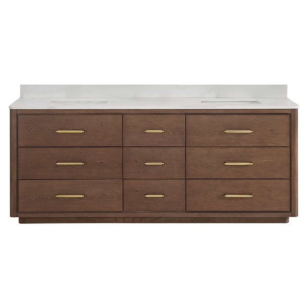 Genora Brown Oak 84" Double Vanity with Pacific White Quartz Top