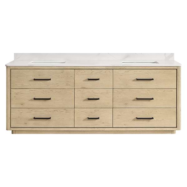 Genora Blonde Oak 84" Double Vanity with Pacific White Quartz Top