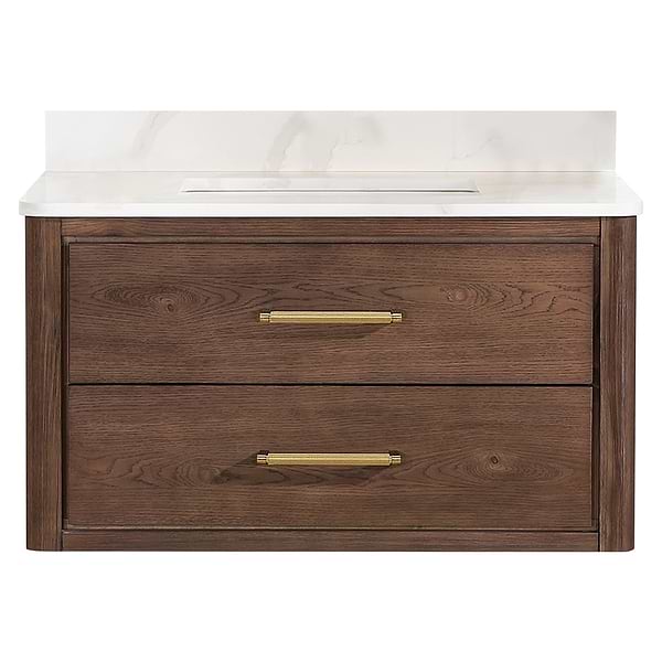 Riven Brown Oak 36" Single Vanity with Pacific White Quartz Top