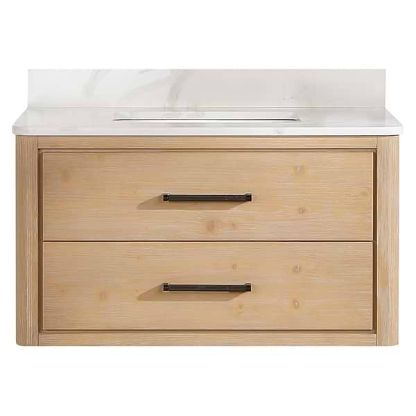 Riven Blonde Oak 36" Sinlge Vanity with Pacific White Quartz Top