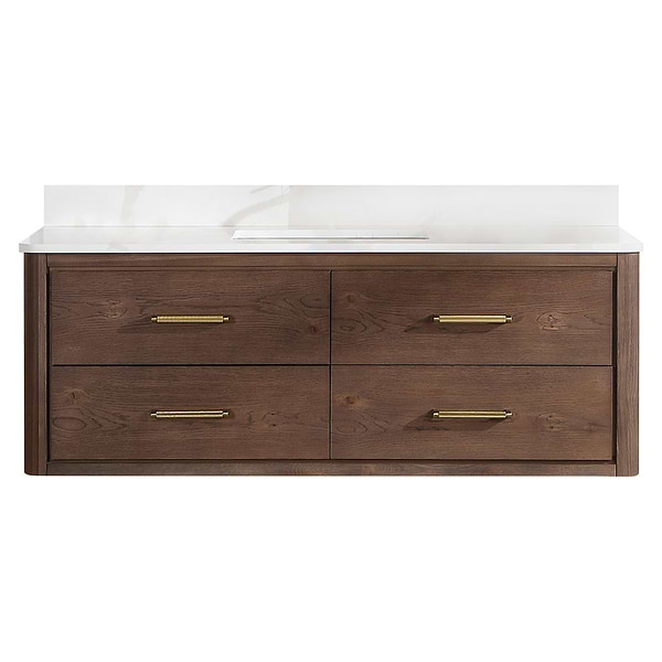 Riven Brown Oak 55" Single Vanity with Pacific White Quartz Top