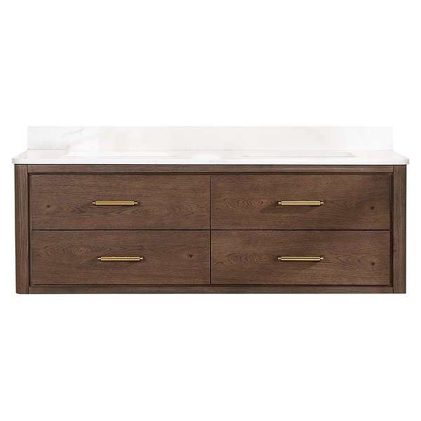 Riven Brown Oak 60" Double Vanity with Pacific White Quartz Top