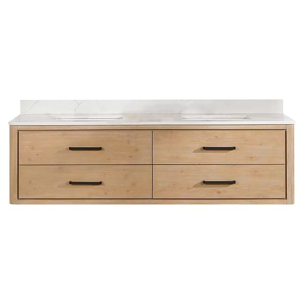 Riven Blonde Oak 72" Double Vanity with Pacific White Quartz Top