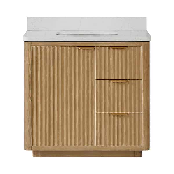 Solara Blonde Oak 36" Single Vanity with Bianco White Stone Top