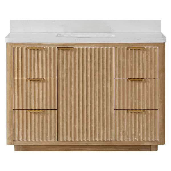 Solara Blonde Oak 48" Single Vanity with Bianco White Stone Top