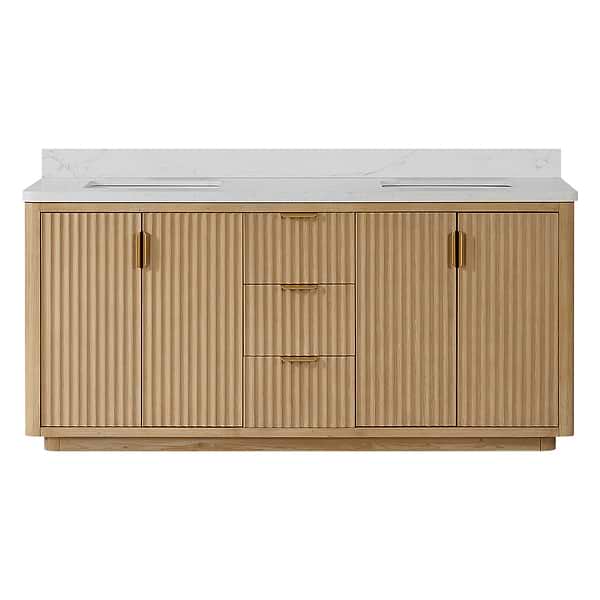Solara Blonde Oak 72" Double Vanity with Bianco White Stone Top