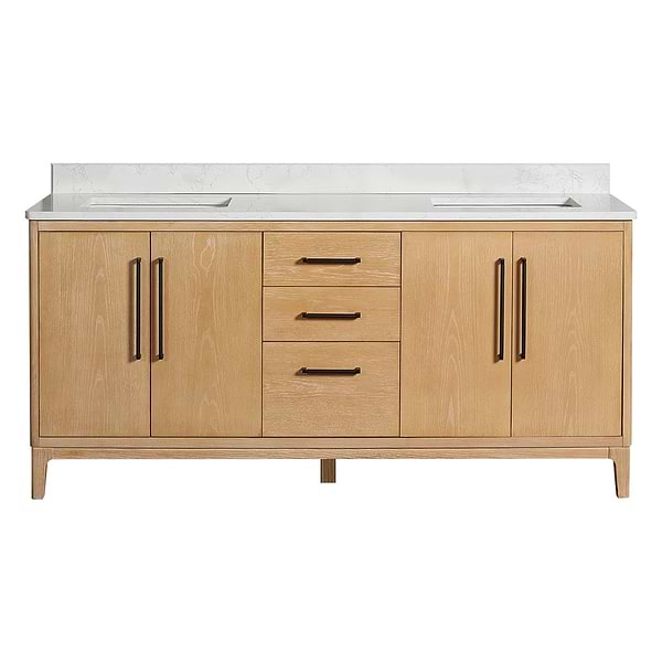 Kaitlin Blonde Oak 72" Double Vanity with White Composite Stone Top