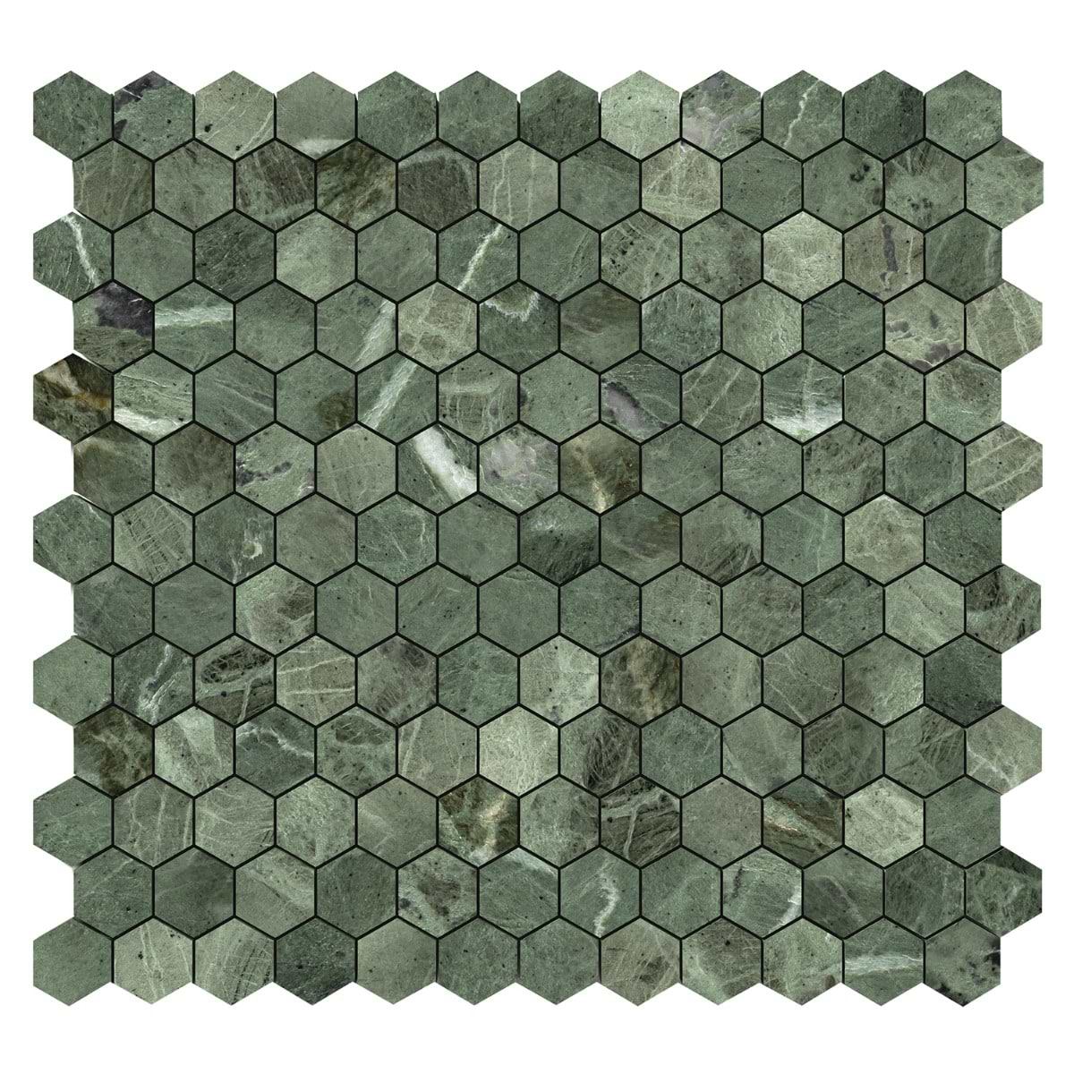 Tia Verde Green 1" Hexagon Honed Marble Mosaic Tile