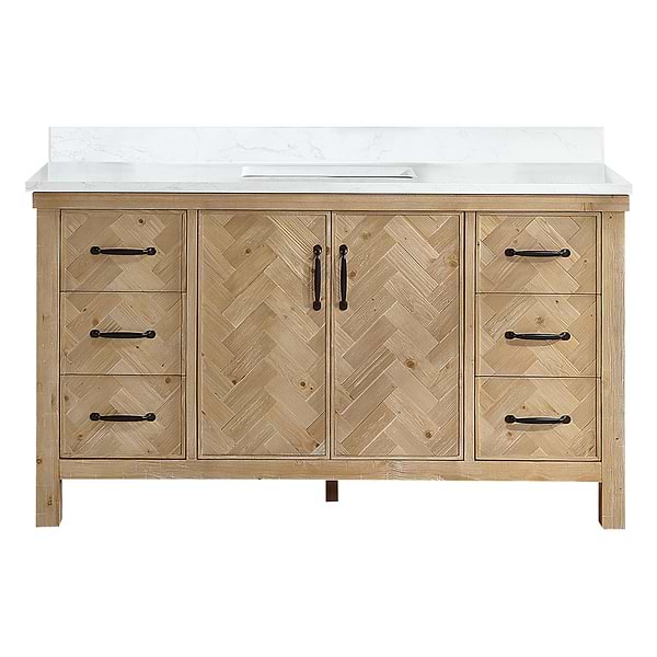 Adeena Blonde Oak 60" Single Vanity with Atlantic Stone Top