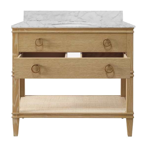 Sade Brown Oak 36" Single Vanity with Carrara Marble Top