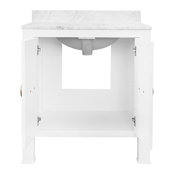 Selene White Textured Linen 30" Single Vanity with Carrara Marble Top
