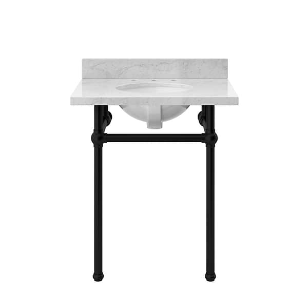 Pierce Matte Black 30" Single Console with Oval Sink and Carrara Marble Top