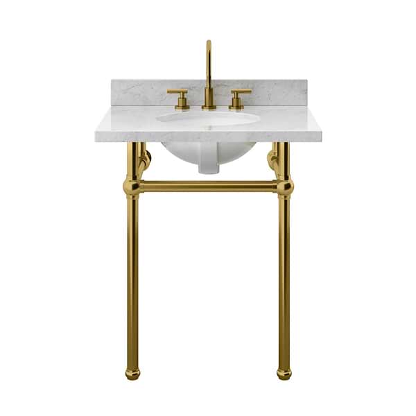 Pierce Brushed Brass 30" Single Console with Oval Sink and Carrara Marble Top