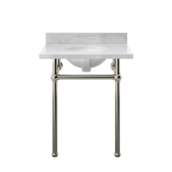 Pierce Brushed Nickel 30" Single Console with Oval Sink and Carrara Marble Top