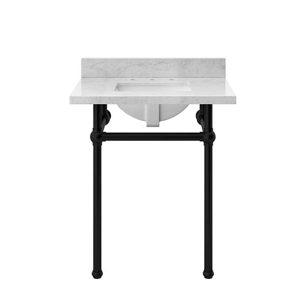 Pierce Matte Black 30" Single Console with Rectangle Sink and Carrara Marble Top