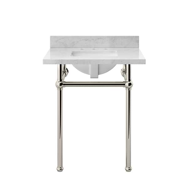 Pierce Polished Nickel  30" Single Console with Rectangle Sink and Carrara Marble Top