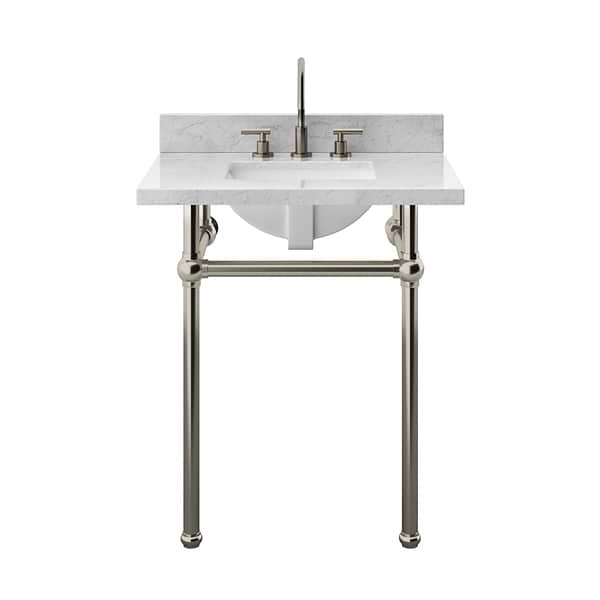Pierce Brushed Nickel 30" Single Console with Rectangle Sink and Carrara Marble Top