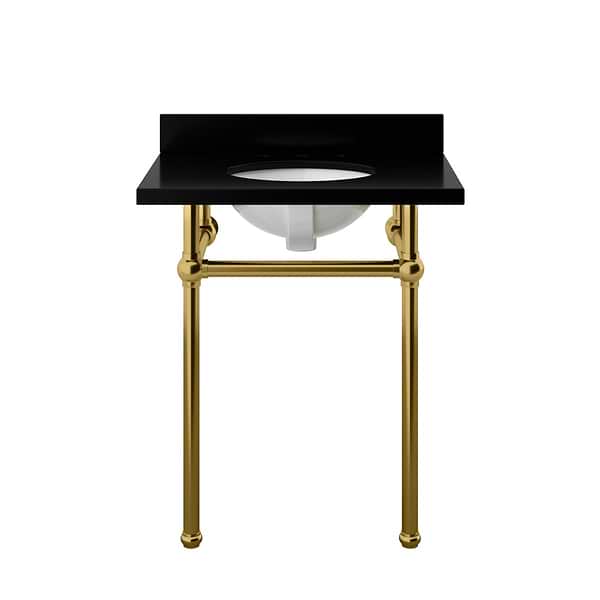 Pierce Brushed Brass 30" Single Console with Oval Sink and Black Granite Top