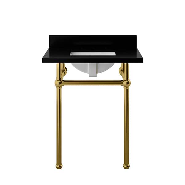 Pierce Brushed Brass 30" Single Console with Rectangle Sink and Black Granite Top