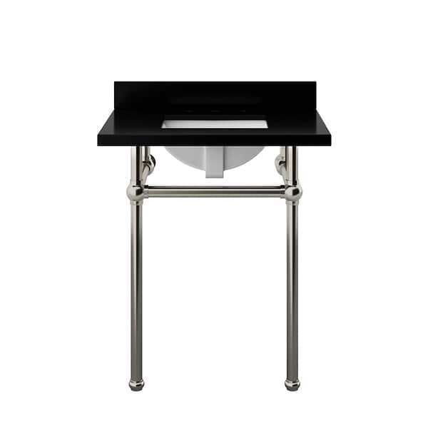 Pierce Brushed Nickel 30" Single Console with Rectangle Sink and Black Granite Top