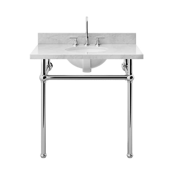Pierce Polished Chrome 36" Single Console with Oval Sink and Carrara Marble Top