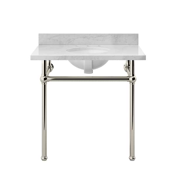 Pierce Polished Nickel 36" Single Console with Oval Sink and Carrara Marble Top