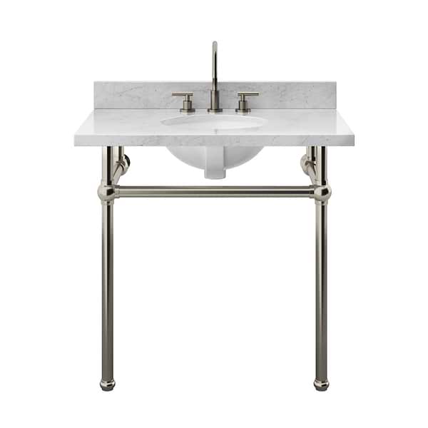 Pierce Brushed Nickel 36" Single Console with Oval Sink and Carrara Marble Top
