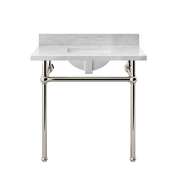 Pierce Polished Nickel  36" Single Console with Rectangle Sink and Carrara Marble Top