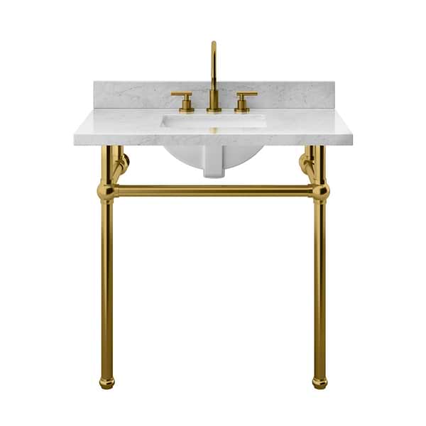 Pierce Brushed Brass 36" Single Console with Rectangle Sink and Carrara Marble Top