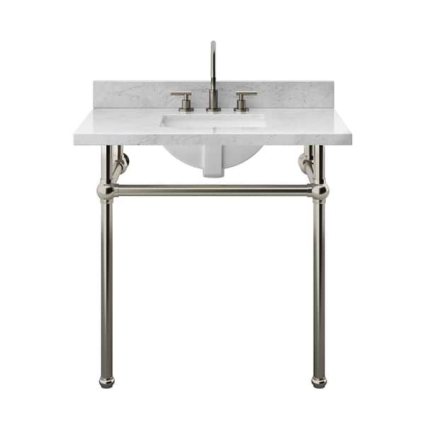 Pierce Brushed Nickel 36" Single Console with Rectangle Sink and Carrara Marble Top