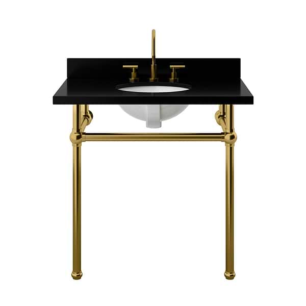 Pierce Brushed Brass 36" Single Console with Oval Sink and Black Granite Top