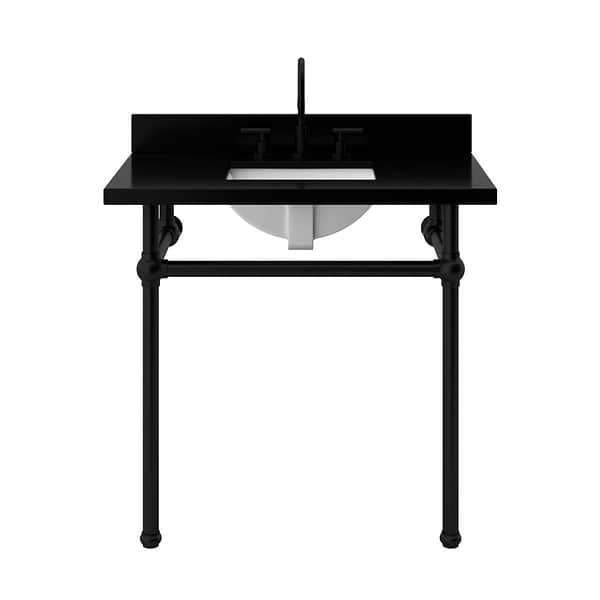 Pierce Matte Black 36" Single Console with Rectangle Sink and Black Granite Top