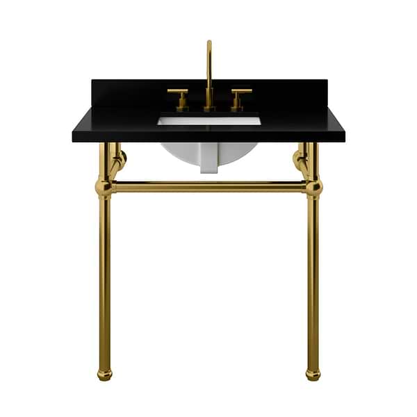 Pierce Brushed Brass 36" Single Console with Rectangle Sink and Black Granite Top