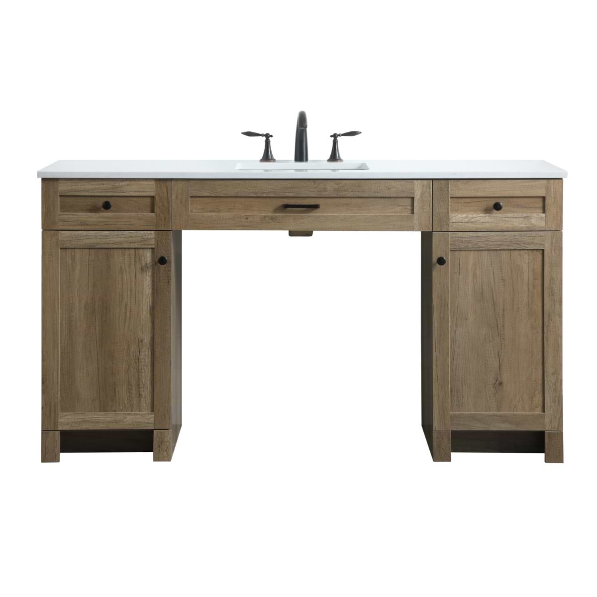 Calvin 60" Natural Oak Single Vanity with Cultured Marble White Top