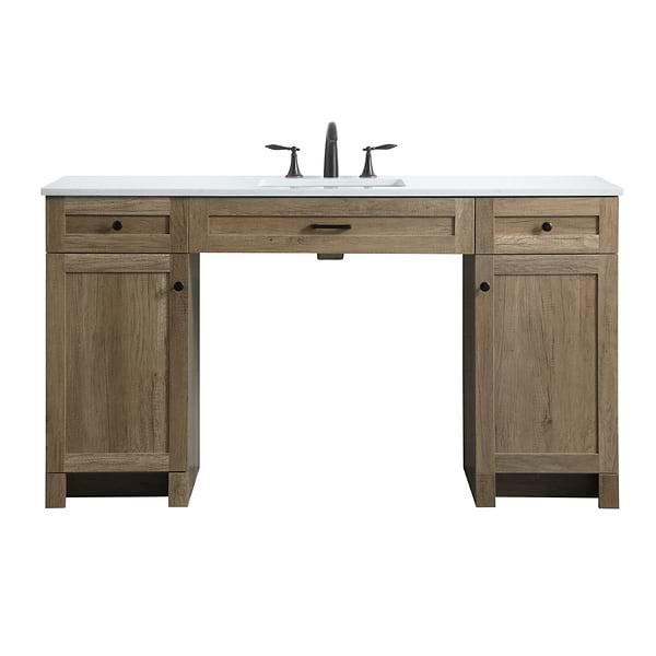 Calvin 60" Natural Oak Single Vanity with Cultured Marble White Top