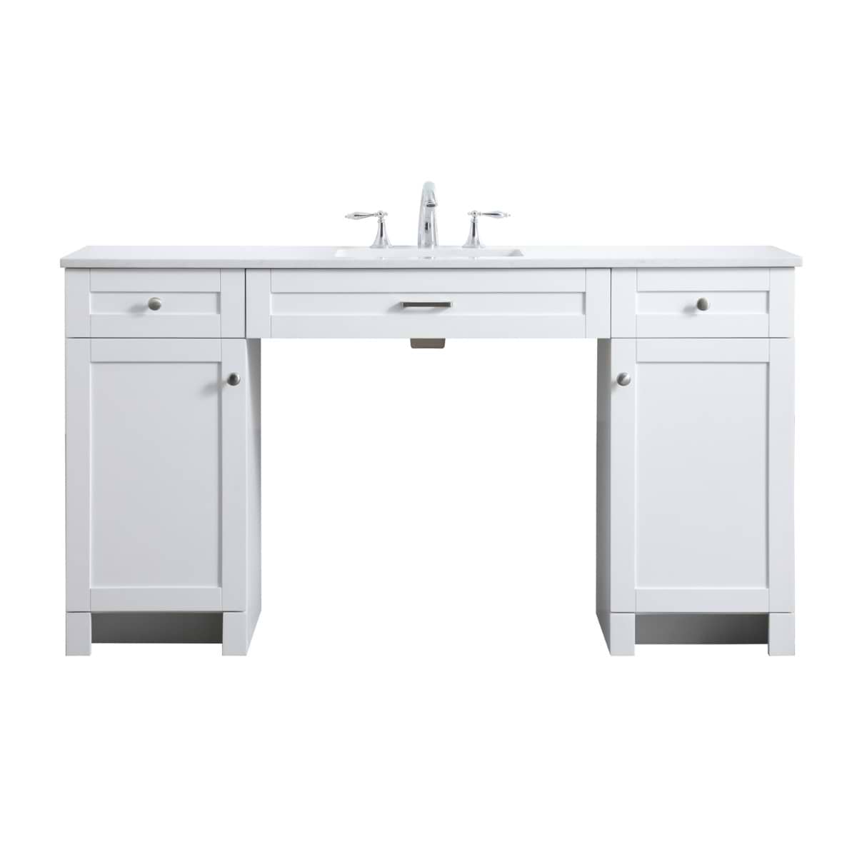 Calvin 60" White Single Vanity with Cultured Marble White Top