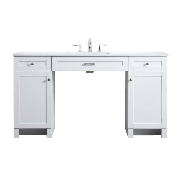 Calvin 60" White Single Vanity with Cultured Marble White Top