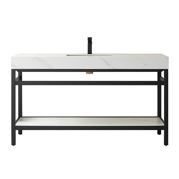 Blaire Matte Black 60" Single Vanity with White Sintered Stone Top
