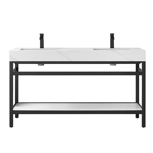 Blaire Matte Black 60" Double Vanity with White Sintered Stone Top