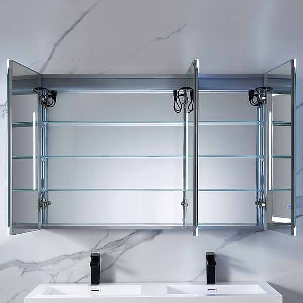 Mirava 48x32"  Rectangle Recessed or Wall Mounted Side by Side LED Medicine Cabinet with Mirror in Silver, View 4, open zoomed image