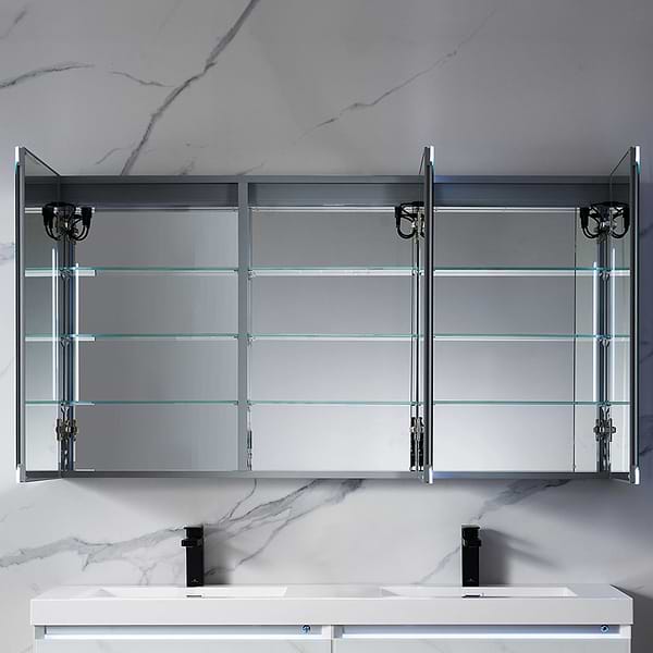 Mirava 60x32"  Rectangle Recessed or Wall Mounted Side by Side LED Medicine Cabinet with Mirror in Silver, View 4, open zoomed image