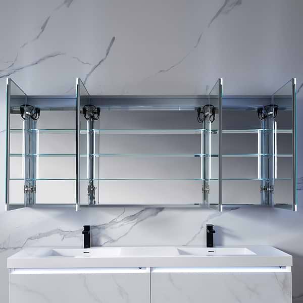 Mirava 72x32"  Rectangle Recessed or Wall Mounted Side by Side LED Medicine Cabinet with Mirror in Silver, View 4, open zoomed image