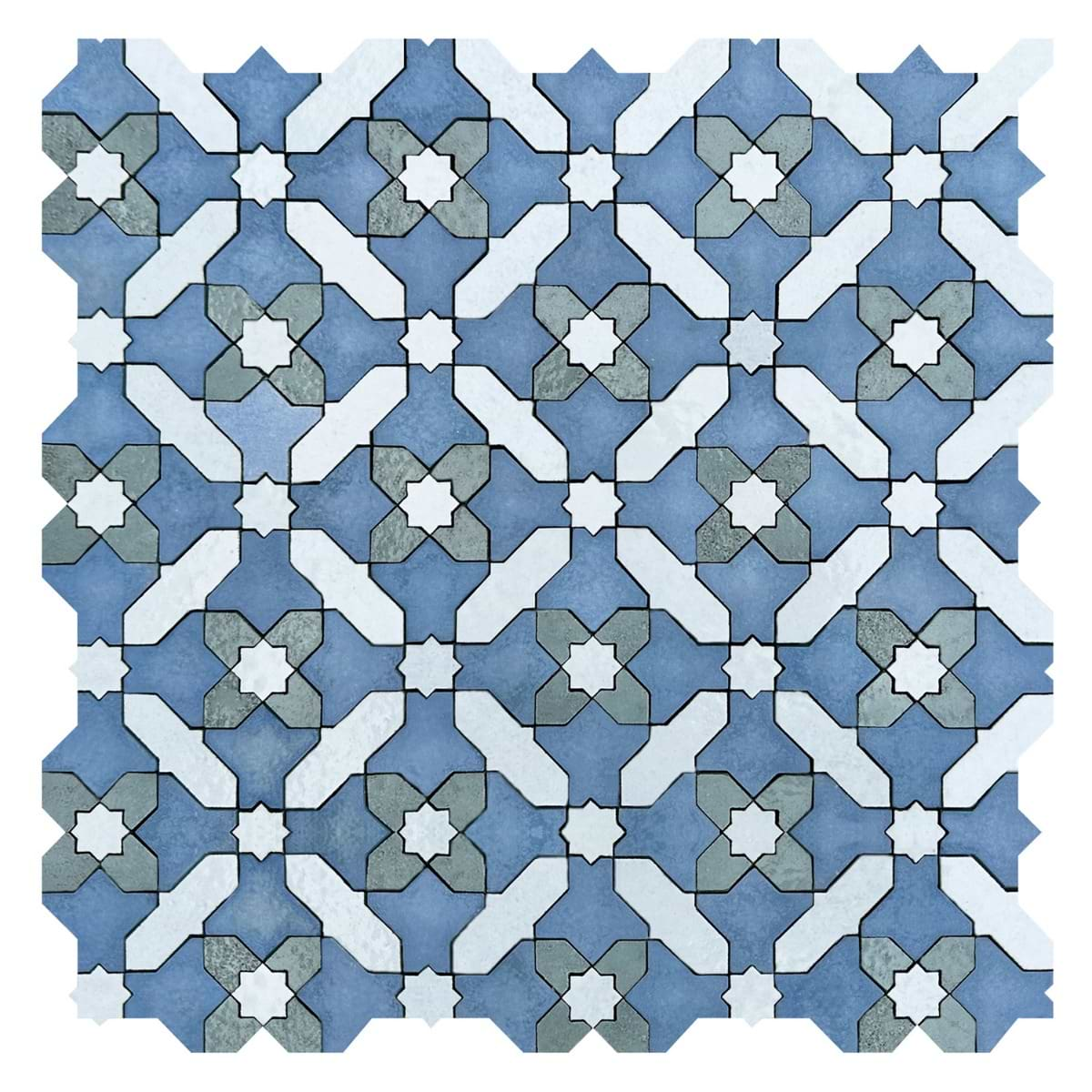 Cantico Safi River Blue 12x12 Mixed Finish Lava Stone and Cement Mosaic Tile