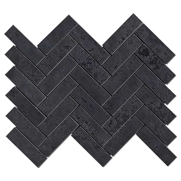 Portrait Black Gold 1x4 Herringbone Matte Porcelain Mosaic Tile