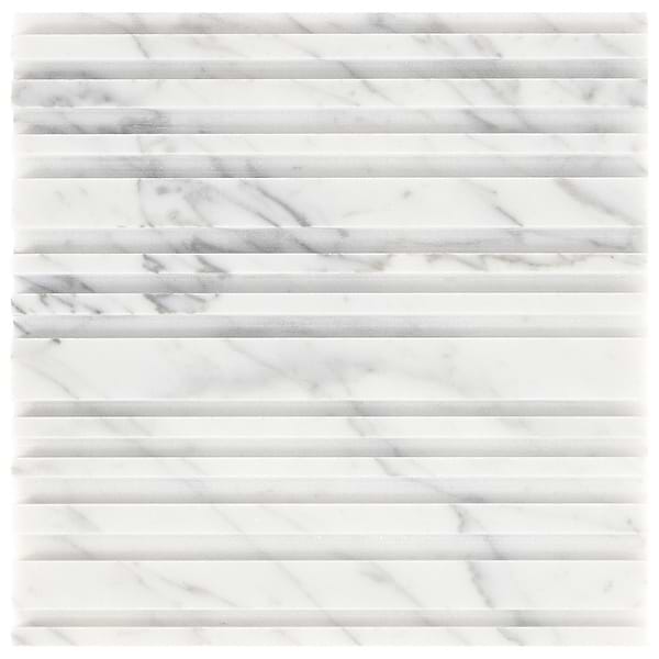 Disco-Barcode by Michael Habachy Entero Carrara White 8x8 Textured 3D Honed Marble Tile