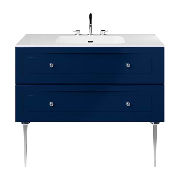 Alma Blue 42" Vanity with Chrome Legs & Knobs with Integrated White Solid Surface Top