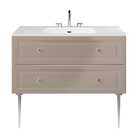 Alma Taupe 42" Vanity with Chrome Legs & Knobs with Integrated White Solid Surface Top
