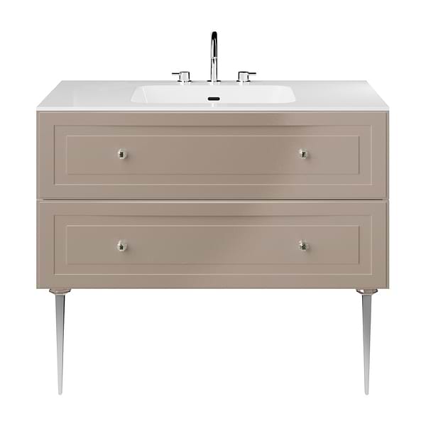 Alma Taupe 42" Vanity with Chrome Legs & Knobs with Integrated White Solid Surface Top